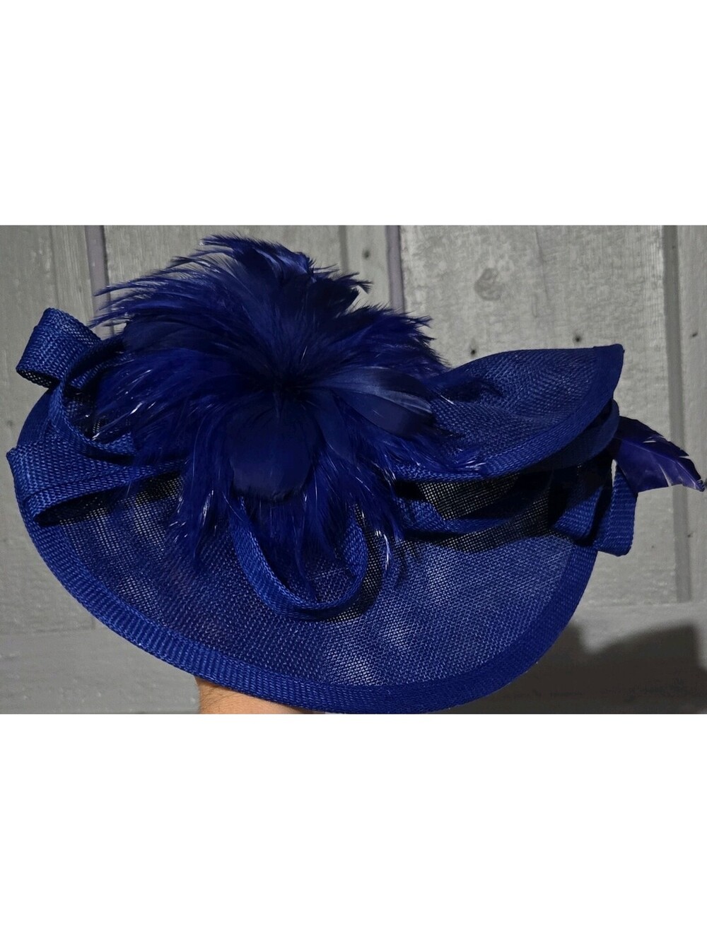 Blue Feather Bow Mesh Fascinator Headpiece w/ Headband & Hair Clip One Size